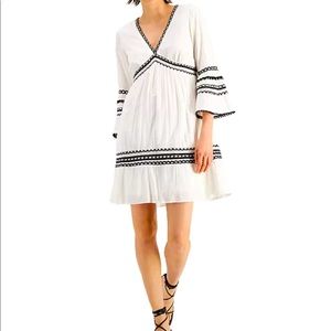 INC Boho White Cotton Dress Bell Sleeve Eyelet